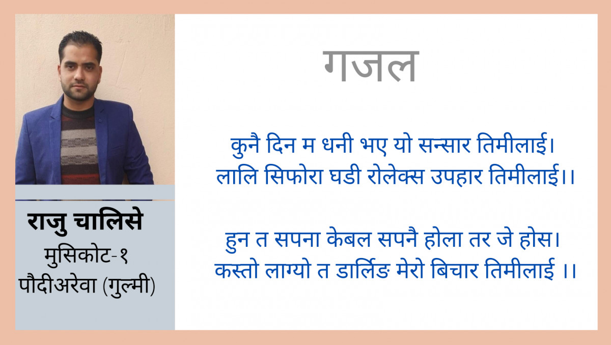 गजल : कुनै दिन म धनी भए यो सन्सार तिमीलाई …