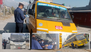 प्रहरीको चेकिङमा स्कुल बस: १ सय १७ मा गल्ती, ७ कारवाहीमा
