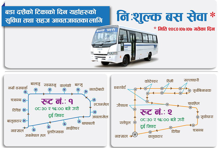 दशैँको अवसरमा काठमाडौँ उपत्यकामा सशस्त्र प्रहरी बलवारा निःशुल्क बस सेवा सञ्चालन