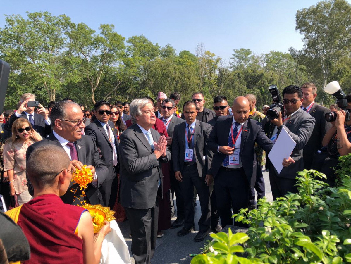 संयुक्त राष्ट्रसंघका महासचिव एन्टोनियो गुटरेस लुम्बिनीमा