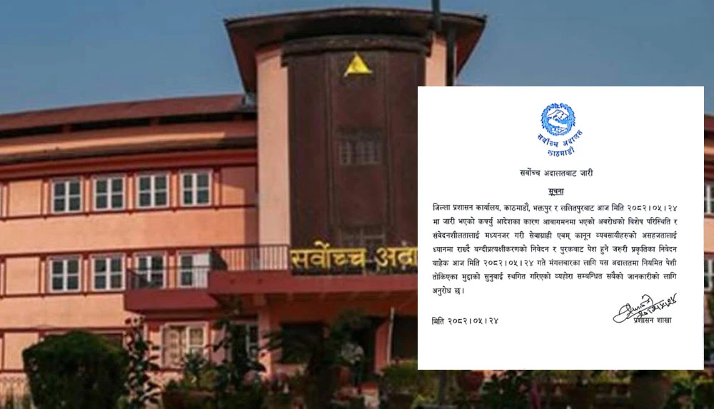 सर्वोच्च अदालतका आजका सबै सुनुवाइ स्थगित