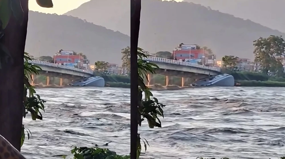 बाढीले ‘राइनो क्रुज’ बगाएर नारायणी पुलमा अड्कियो